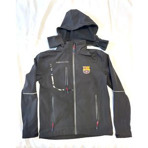 Rogers Unisex FC Barcelona Softshell Rain Snow Coat Jacket Hooded Small Black